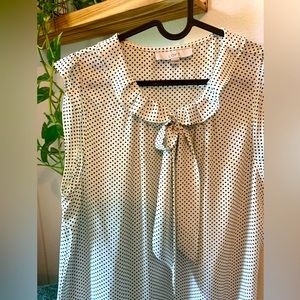 🚫 SOLD | Loft Polka Dot Tie Neck Retro Vintage Style Sleeveless Blouse XL